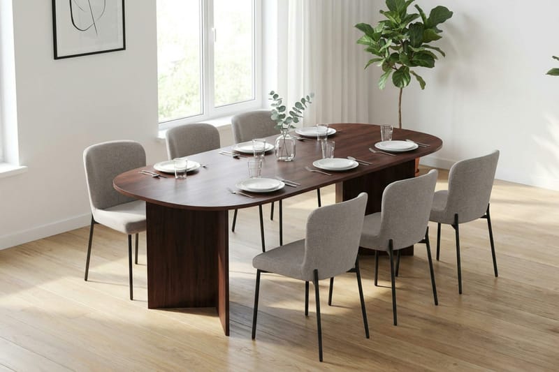 Vera spisegruppe rektangulært 220 cm valnøtt med 6 Elsie spisestoler - Valnøtt/Lysegrå - Møbler - Bord - Spisegrupper