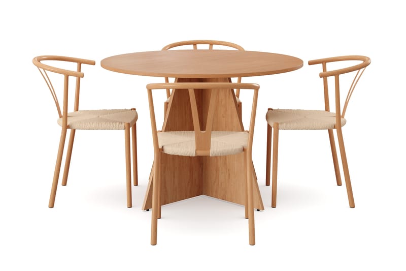 Vera spisegruppe rund 110 cm eik med 4 Elysia spisestoler - Eik - Møbler - Bord - Spisegrupper