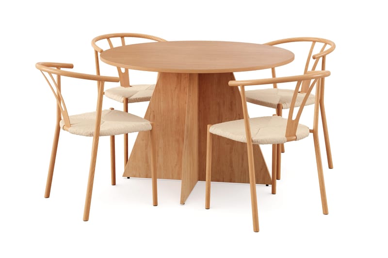 Vera spisegruppe rund 110 cm eik med 4 Elysia spisestoler, Eik