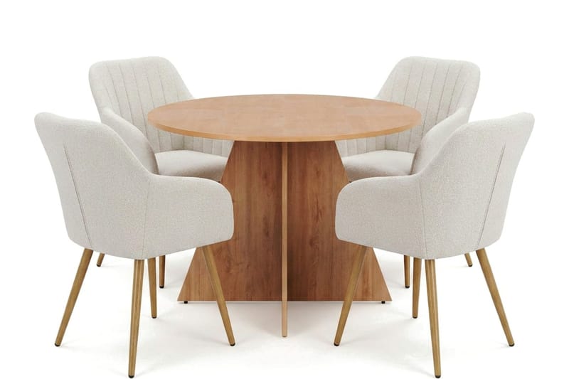 Vera spisegruppe rund 110 cm eik med 4 Filippa spisestoler, Eik