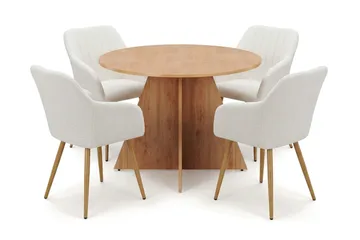 Vera spisegruppe rund 110 cm eik med 4 Filippa spisestoler - Eik - Møbler - Bord - Spisegrupper
