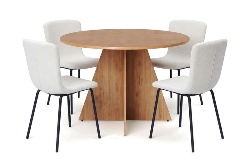 Vera spisegruppe rund 110 cm eik med 4 Katy spisestoler, Eik