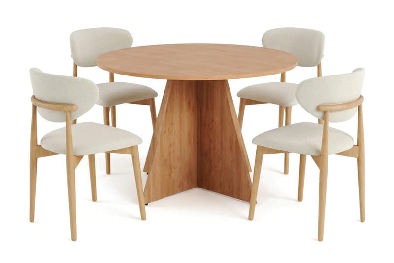 Vera spisegruppe rund 110 cm eik med 4 Molly spisestoler, Eik