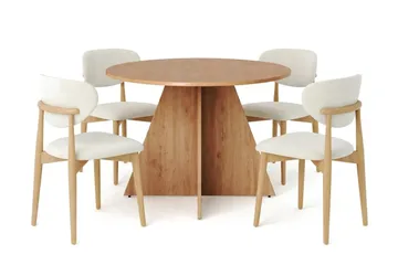 Vera spisegruppe rund 110 cm eik med 4 Molly spisestoler - Eik - Møbler - Bord - Spisegrupper
