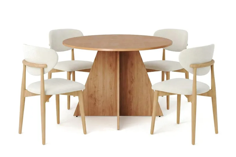 Vera spisegruppe rund 110 cm eik med 4 Molly spisestoler - Eik - Møbler - Bord - Spisegrupper