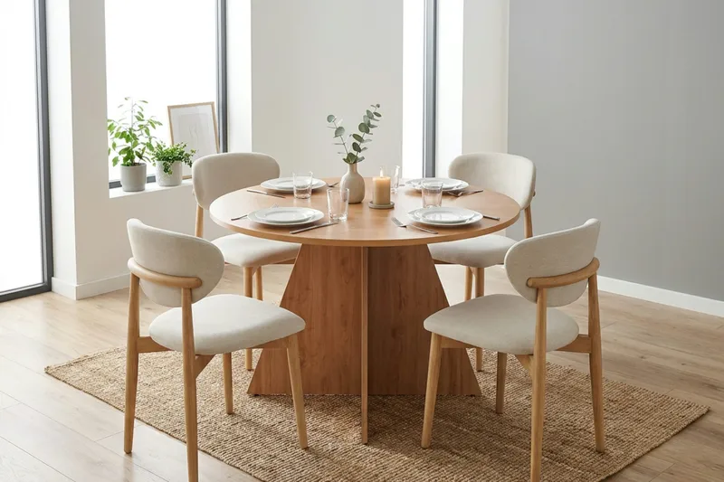 Vera spisegruppe rund 110 cm eik med 4 Molly spisestoler - Eik - Møbler - Bord - Spisegrupper