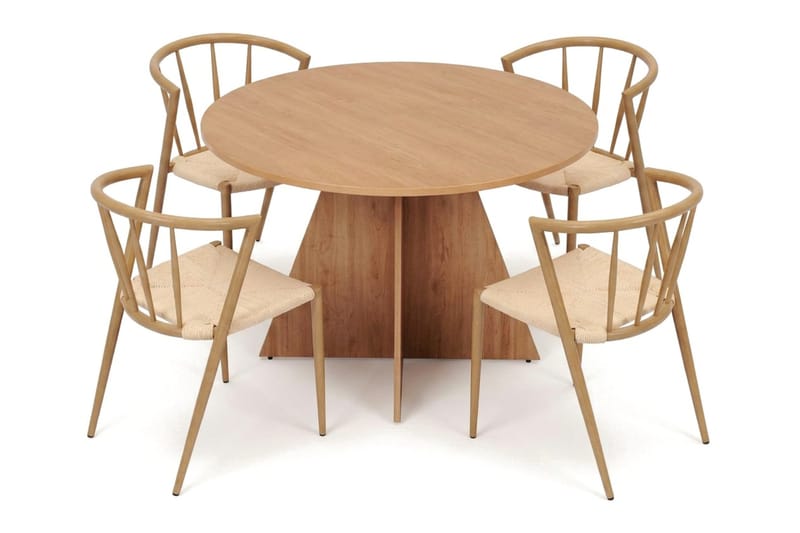 Vera spisegruppe rund 110 cm eik med 4 Winston spisestoler - Eik - Møbler - Bord - Spisegrupper