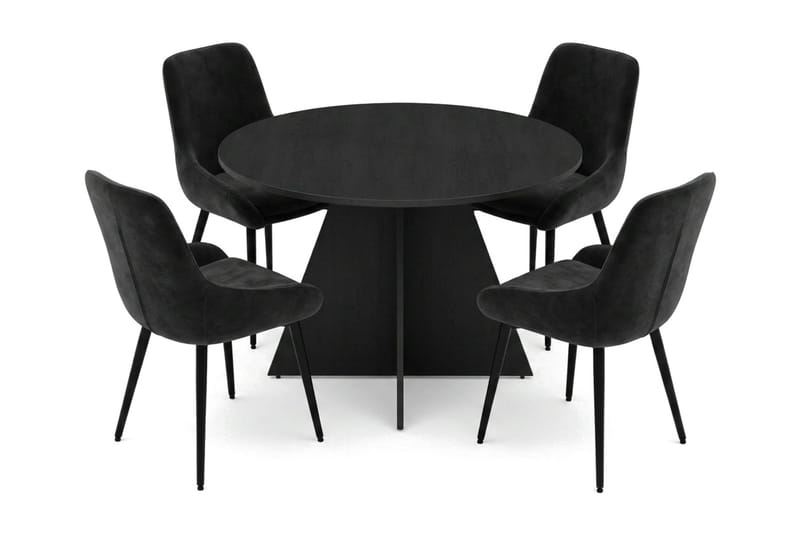 Vera spisegruppe rund 110 cm svart med 4 Alsarp spisestoler - Svart - Møbler - Bord - Spisegrupper