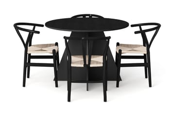 Vera spisegruppe rund 110 cm svart med 4 Dastoori spisestoler - Svartbeiset eik - Møbler - Bord - Spisegrupper