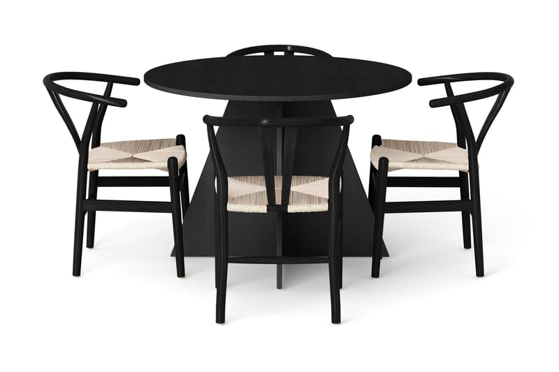 Vera spisegruppe rund 110 cm svart med 4 Dastoori spisestoler - Svartbeiset eik - Møbler - Bord - Spisegrupper