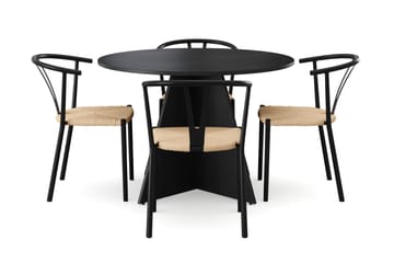Vera spisegruppe rund 110 cm svart med 4 Elysia spisestoler - Svartbeiset eik - Møbler - Bord - Spisegrupper