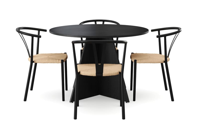 Vera spisegruppe rund 110 cm svart med 4 Elysia spisestoler - Svartbeiset eik - Møbler - Bord - Spisegrupper