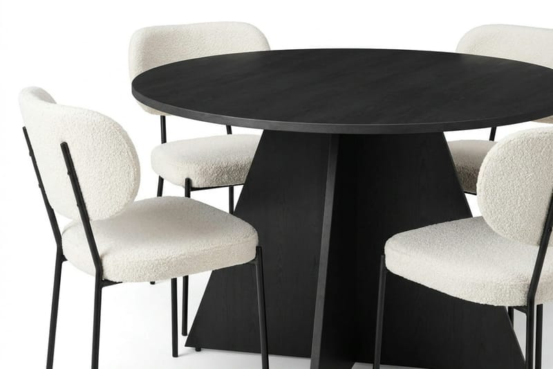 Vera spisegruppe rund 110 cm svart med 4 Gemmiano spisestoler - Svartbeiset eik - Møbler - Bord - Spisegrupper
