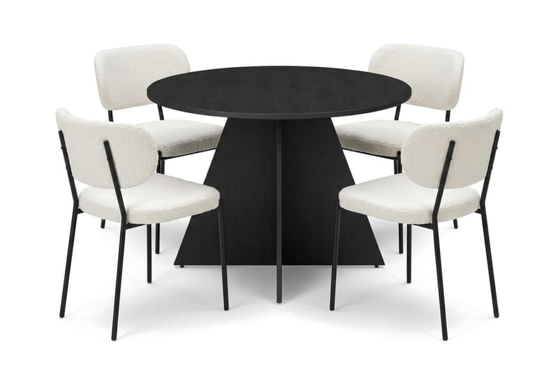 Vera spisegruppe rund 110 cm svart med 4 Gemmiano spisestoler, Svartbeiset eik