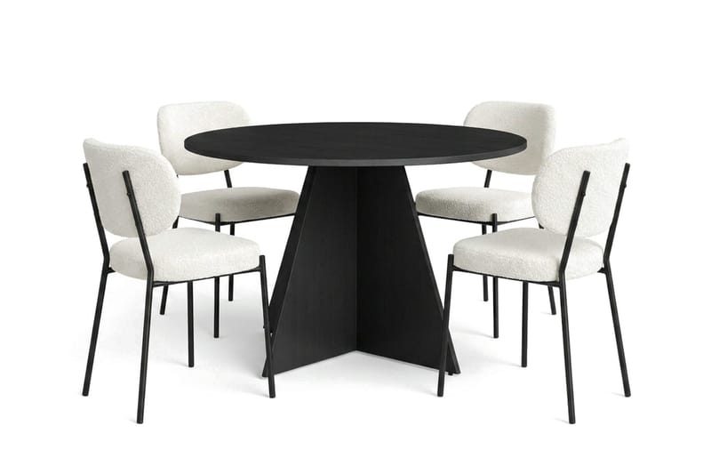 Vera spisegruppe rund 110 cm svart med 4 Gemmiano spisestoler - Svartbeiset eik - Møbler - Bord - Spisegrupper