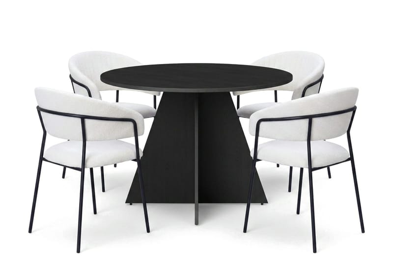 Vera spisegruppe rund 110 cm svart med 4 Karol spisestoler - Svart - Møbler - Bord - Spisegrupper
