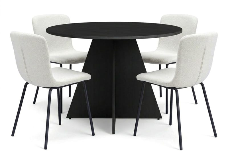 Vera spisegruppe rund 110 cm svart med 4 Katy spisestoler, Svartbeiset eik