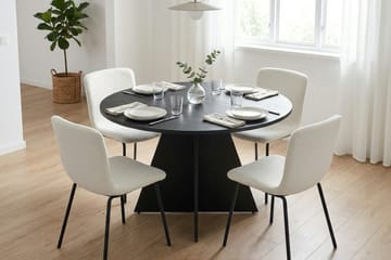 Vera spisegruppe rund 110 cm svart med 4 Katy spisestoler - Svartbeiset eik - Møbler - Bord - Spisegrupper