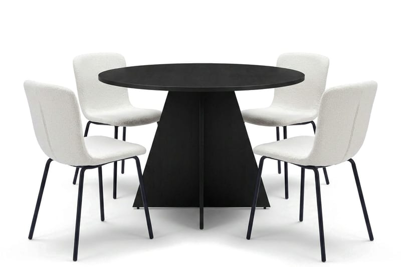 Vera spisegruppe rund 110 cm svart med 4 Katy spisestoler - Svartbeiset eik - Møbler - Bord - Spisegrupper