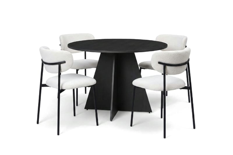 Vera spisegruppe rund 110 cm svart med 4 Lucy spisestoler - Svart - Møbler - Bord - Spisegrupper