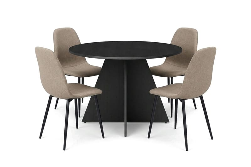 Vera spisegruppe rund 110 cm svart med 4 Nibe spisestoler - Svart - Møbler - Bord - Spisegrupper