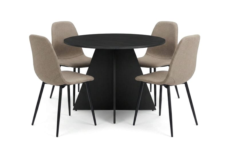 Vera spisegruppe rund 110 cm svart med 4 Nibe spisestoler, Svart
