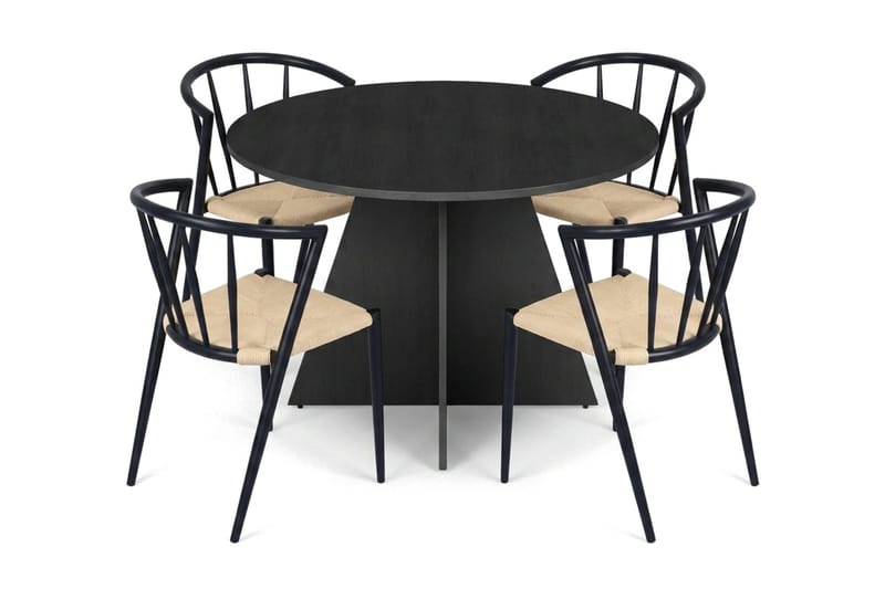 Vera spisegruppe rund 110 cm svart med 4 Winston spisestoler - Svart - Møbler - Bord - Spisegrupper