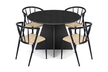 Vera spisegruppe rund 110 cm svart med 4 Winston spisestoler - Svartbeiset eik - Møbler - Bord - Spisegrupper