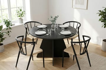 Vera spisegruppe rund 110 cm svart med 4 Winston spisestoler - Svartbeiset eik - Møbler - Bord - Spisegrupper