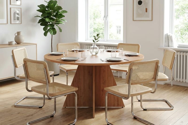 Vera spisegruppe rund 130 cm eik med 6 Build spisestoler - Eik - Møbler - Bord - Spisegrupper