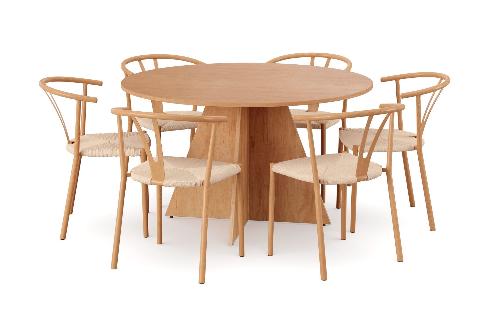 Vera spisegruppe rund 130 cm eik med 6 Elysia spisestoler - Eik