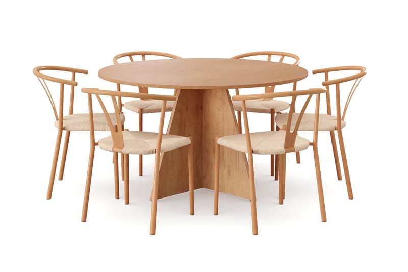 Vera spisegruppe rund 130 cm eik med 6 Elysia spisestoler - Eik - Møbler - Bord - Spisegrupper