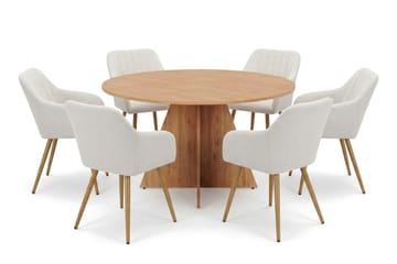 Vera spisegruppe rund 130 cm eik med 6 Filippa spisestoler - Eik - Møbler - Bord - Spisegrupper