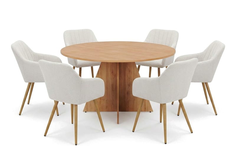 Vera spisegruppe rund 130 cm eik med 6 Filippa spisestoler - Eik - Møbler - Bord - Spisegrupper