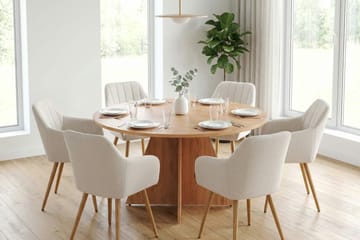 Vera spisegruppe rund 130 cm eik med 6 Filippa spisestoler - Eik - Møbler - Bord - Spisegrupper