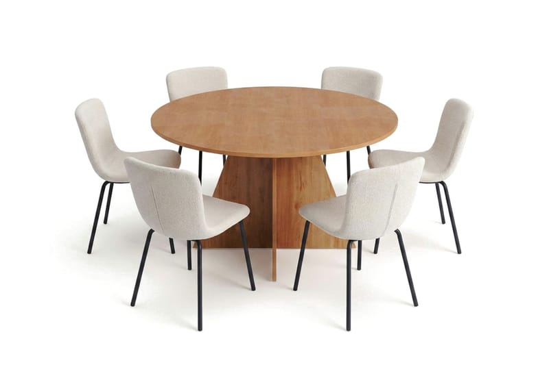Vera spisegruppe rund 130 cm eik med 6 Katy spisestoler - Eik - Møbler - Bord - Spisegrupper