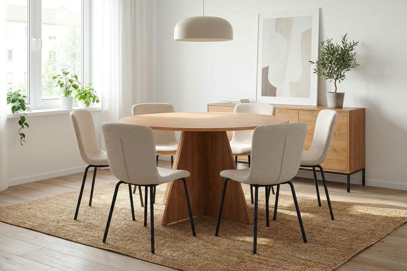Vera spisegruppe rund 130 cm eik med 6 Katy spisestoler - Eik - Møbler - Bord - Spisegrupper