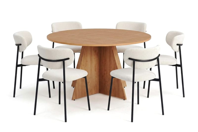 Vera spisegruppe rund 130 cm eik med 6 Lucy spisestoler - Eik - Møbler - Bord - Spisegrupper