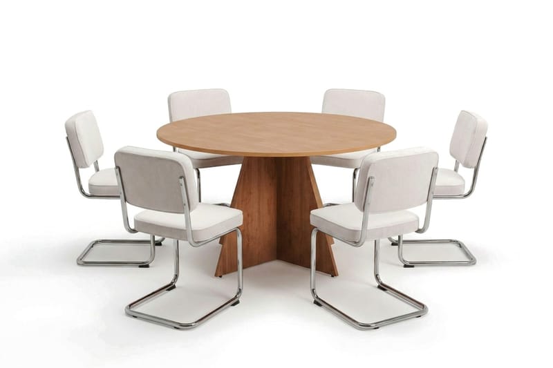 Vera spisegruppe rund 130 cm eik med 6 Milva spisestoler - Eik - Møbler - Bord - Spisegrupper