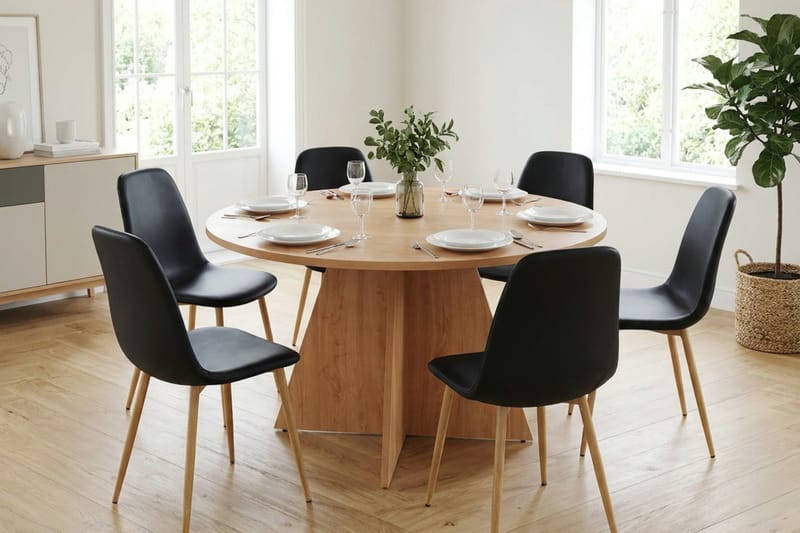 Vera spisegruppe rund 130 cm eik med 6 Nibe spisestoler - Eik - Møbler - Bord - Spisegrupper