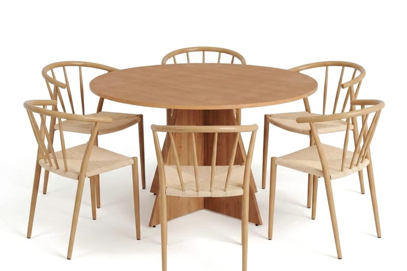 Vera spisegruppe rund 130 cm eik med 6 Winston spisestoler - Eik - Møbler - Bord - Spisegrupper