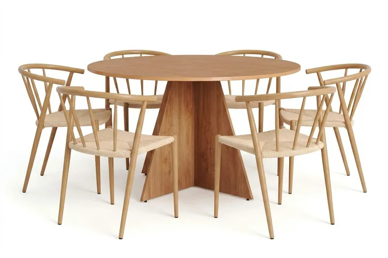 Vera spisegruppe rund 130 cm eik med 6 Winston spisestoler - Eik - Møbler - Bord - Spisegrupper