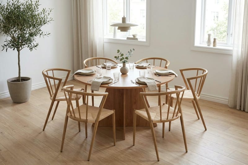 Vera spisegruppe rund 130 cm eik med 6 Winston spisestoler - Eik - Møbler - Bord - Spisegrupper