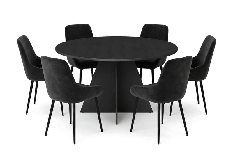Vera spisegruppe rund 130 cm svart med 6 Alsarp spisestoler - Svart - Møbler - Bord - Spisegrupper