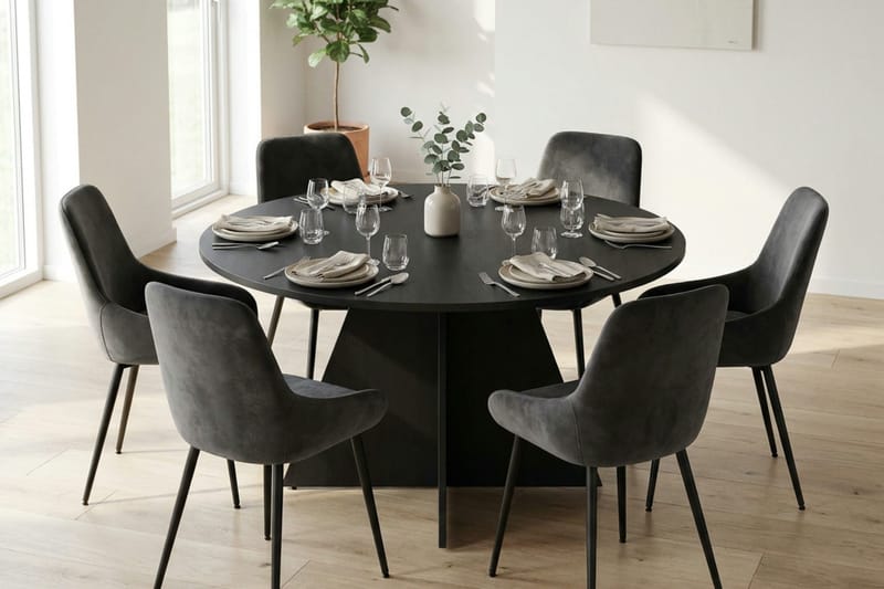 Vera spisegruppe rund 130 cm svart med 6 Alsarp spisestoler - Svart - Møbler - Bord - Spisegrupper