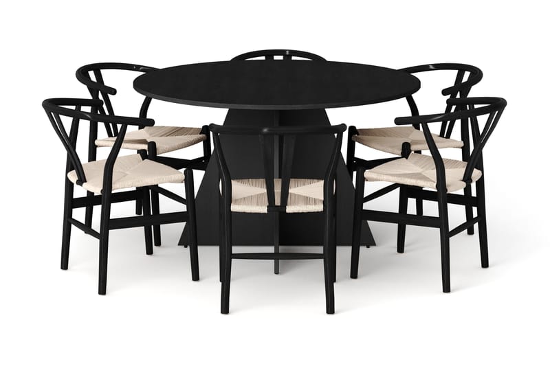 Vera spisegruppe rund 130 cm svart med 6 Dastoori spisestoler - Svart - Møbler - Bord - Spisegrupper
