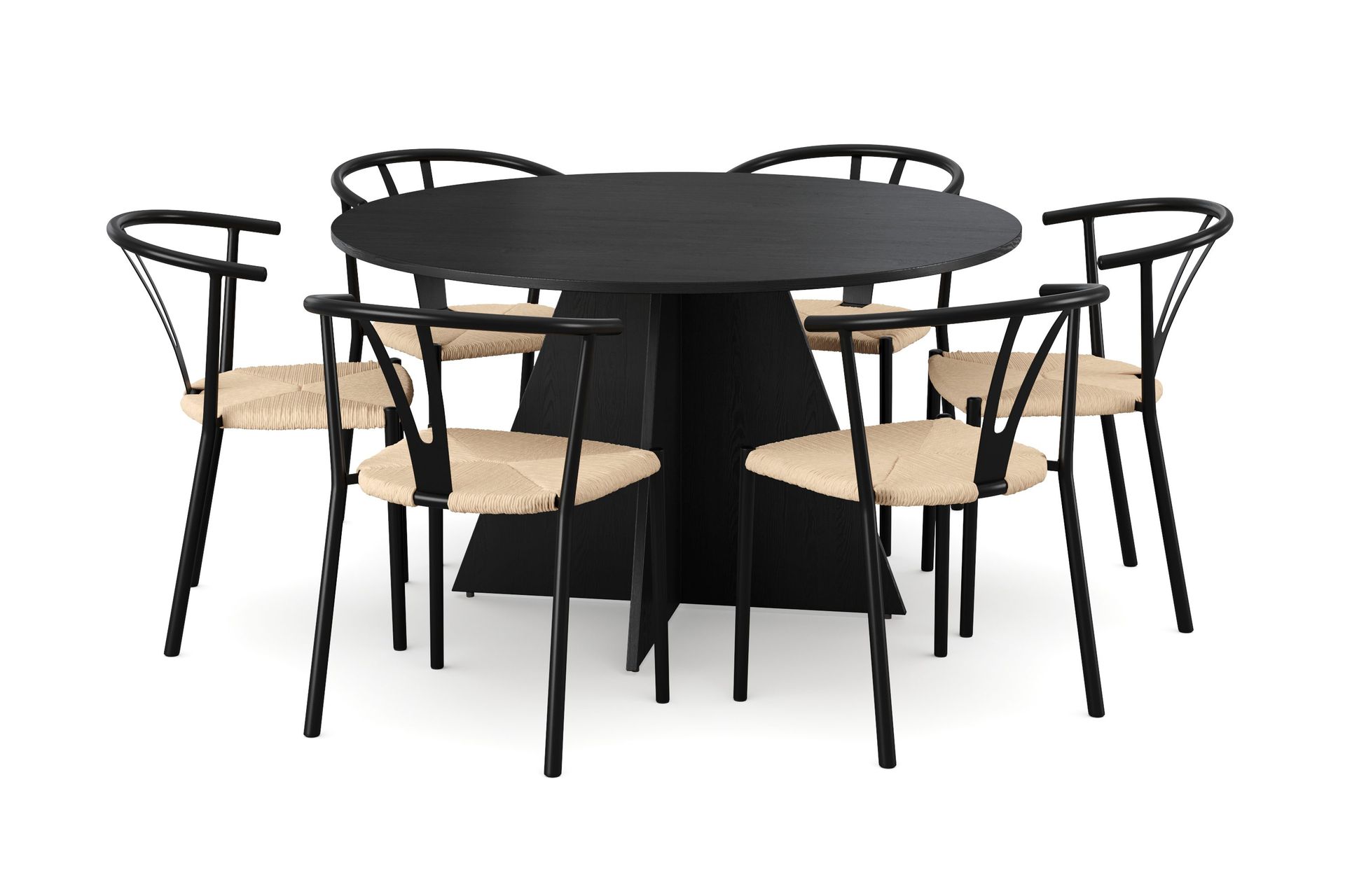 Vera spisegruppe rund 130 cm svart med 6 Elysia spisestoler - Svartbeiset eik