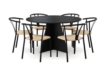 Vera spisegruppe rund 130 cm svart med 6 Elysia spisestoler - Svartbeiset eik - Møbler - Bord - Spisegrupper