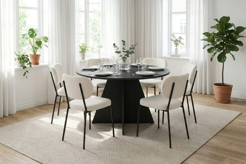 Vera spisegruppe rund 130 cm svart med 6 Gemmiano spisestoler - Svart - Møbler - Bord - Spisegrupper