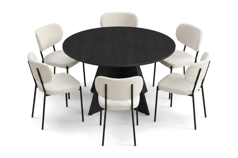 Vera spisegruppe rund 130 cm svart med 6 Gemmiano spisestoler - Svart - Møbler - Bord - Spisegrupper